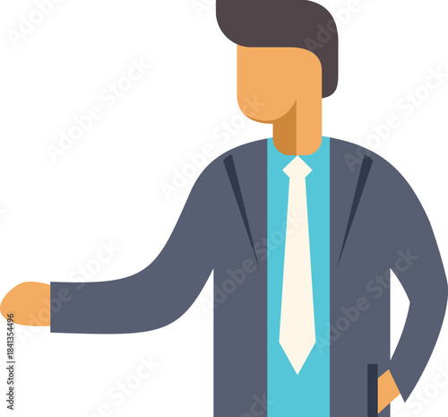 Businessman making a presentation, explaining or showing something with open hand gesture