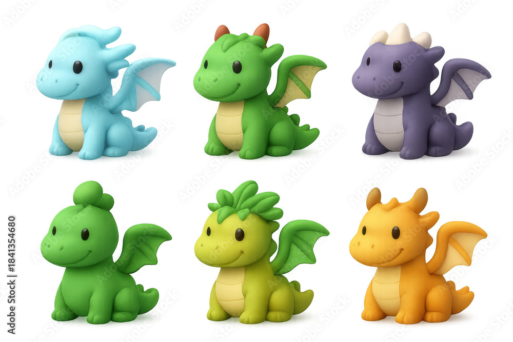 Naklejka premium Cute cartoon dragon icon set for kids' design and fantasy themes