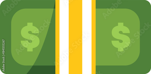 Stack of dollar bills is wrapped with a gold ribbon, representing savings, wealth, and financial security