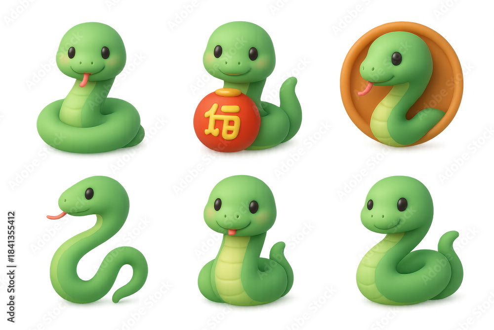 Fototapeta premium Cute snake zodiac icons collection for new year celebrations and design projects