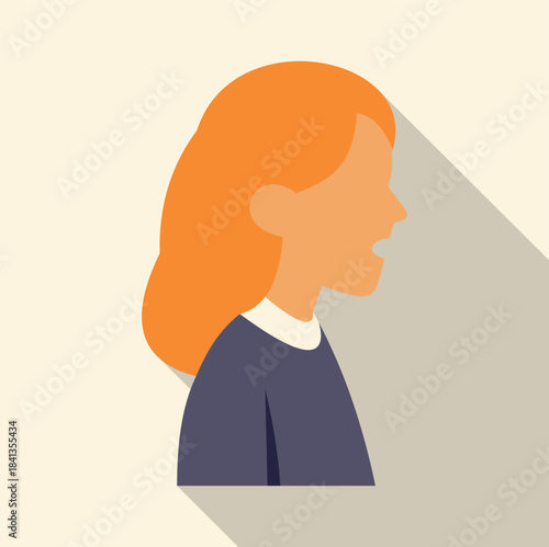 Woman with red hair speaking in profile with a long shadow