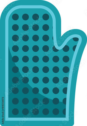 Turquoise oven mitt with polka dot pattern, designed for safe handling of hot cookware in kitchen