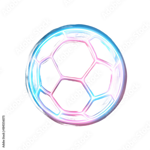 A modern interpretation of the classic soccer ball, glowing with ethereal light and radiating a sense of high-tech sport.