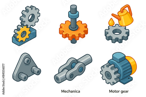 Assorted mechanical gears and tools with motor components