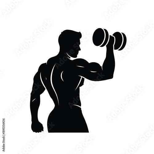 Black silhouette of a man lifting dumbbell