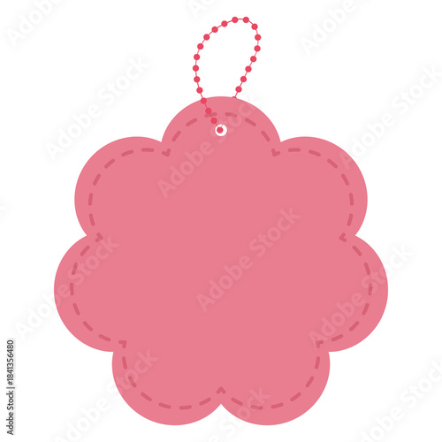 rounded flower-shaped pink hangtag with stitched outline, creating a playful and feminine label element