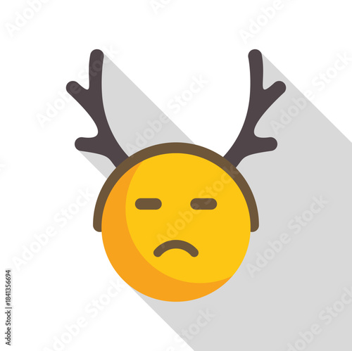 Yellow christmas emoji wearing antlers with a sad expression showing disappointment