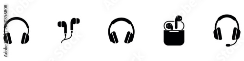 Headphones icons set. Customer service. Customer support. Design element suitable for website, print design or app. Vector illustration. Vector Graphic. EPS 10
