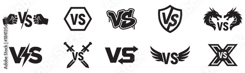 Versus icons set. VS letters set. Battle icons. Set of versus logo letters. VS or versus symbol design template for sports, fight, competition, battle, match, game.	

