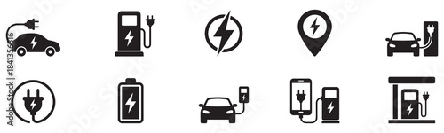 Car charging point icon. Electric plug symbol. Electricity sign. Electric car icon.	
