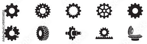 Gears collection. Gear settings icons. Set of black gear wheels. Gear icon vector set. clockwork illustration sign collection. Mechanics symbol. EPS 10	