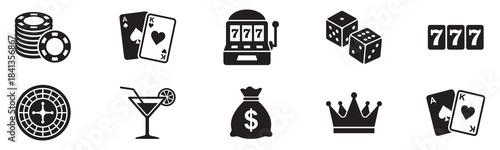 Gambling icons set. Casino and card, poker game. Vector illustration. EPS 10