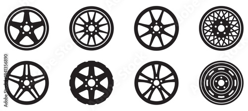 Car wheel icon set. Car rims icon. Auto tire collection. Car tyre set. Vector Illustration. EPS 10