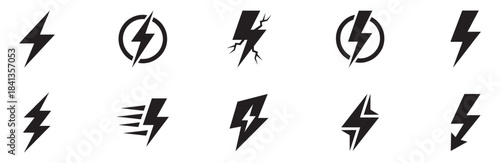 Lightning bolt icon set. Thunderbolt symbol. Electric power energy logo. Flash light sign. Vector illustration. Vector Graphic. EPS 10