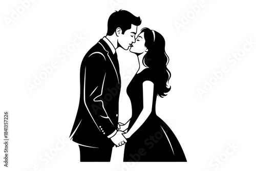 Couple kissing illustration in black and white
