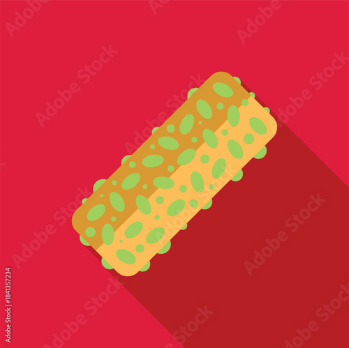 Moldy bread representing food waste and expiration dates with red background and long shadow