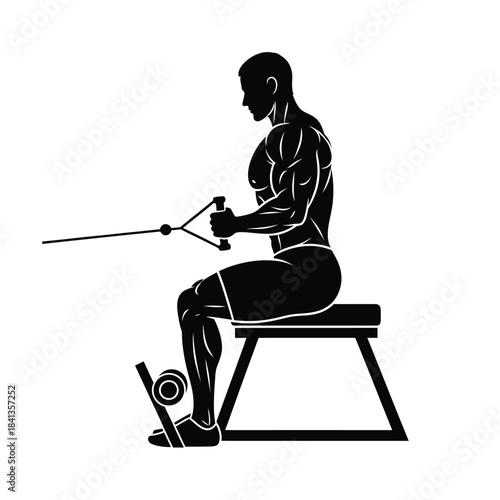 Man exercising on seated row machine
