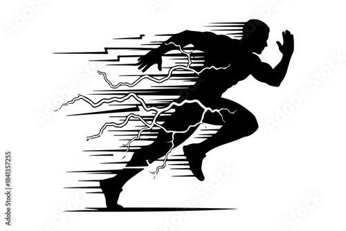 Dynamic silhouette of a runner bursting forward with incredible speed and energy, illustrating the concept of powerful motion and rapid progress towards a goal