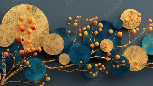 Artistic wall decor with round textured flowers high resolution picture