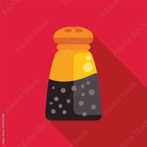 Salt shaker with yellow lid on red background, adding flavor to culinary creations