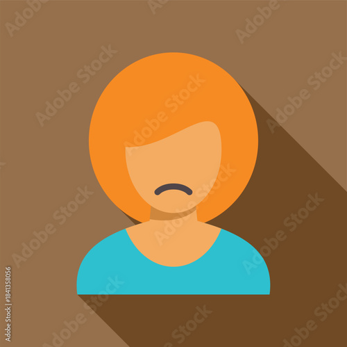 Unhappy woman with orange hair and blue shirt showing displeasure with sad frowning expression