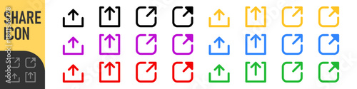Export, share icon arrow symbol, external link icon open in new window or tab symbol. links sharing icons in line, outline, and solid styles