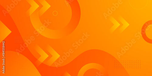 Abstract dynamic wave orange background with simple circle and arrow shapes pattern design. Trendy banner concept element style.