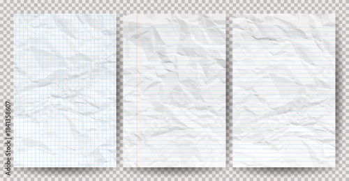 Set of white clean crumpled papers