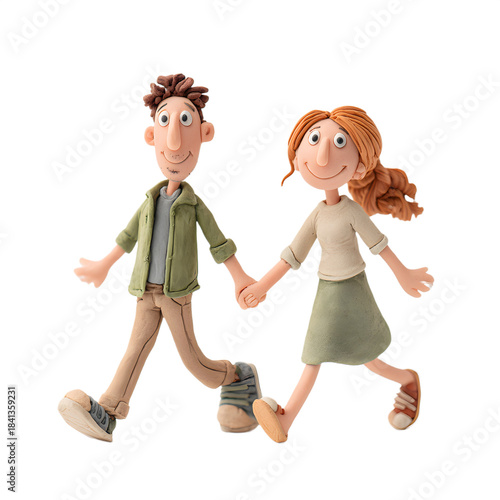 Dynamic Duo: A heartwarming portrayal of a couple, hand in hand, stepping forward together in unison, embodying unity and shared journey. 