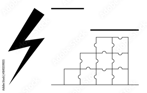 Energy concept. Lightning bolt power and energy. Puzzle blocks problem-solving and collaboration. Ideal for topics thumbs up innovation, energy systems, teamwork, and solutions in business. energy