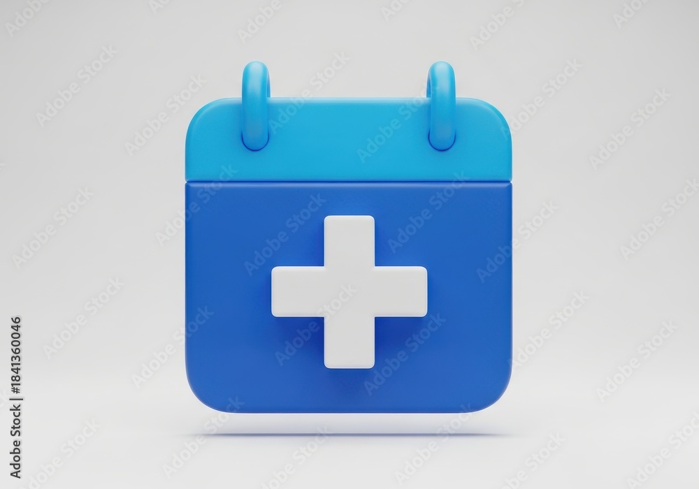 Fototapeta premium Three dimensional stylized calendar icon prominently displaying a white medical cross symbol