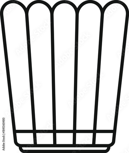 Black outline of a simple binocular shaped basket with a rounded edge, isolated on white background