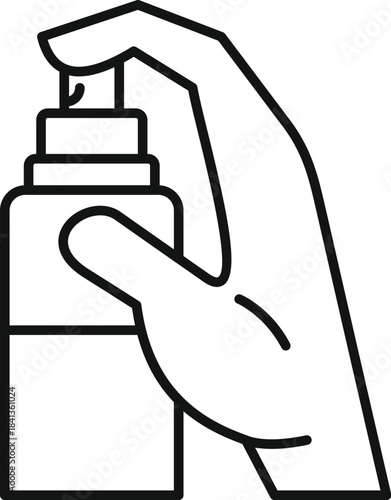 Hand is spraying cosmetic product from a plastic bottle with a pump, concept of beauty and body care