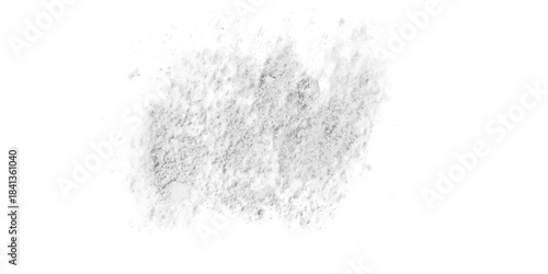 paint brush isolated on white. Dry cement, mortar powder pile isolated on white background, top view	