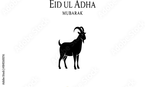Black Goat Silhouette Vector with 'Eid ul Adha Mubarak' Text Isolated on White Background