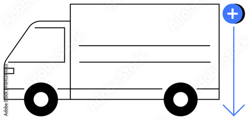 Logistics concept. A delivery truck outline with a download arrow logistics and digital distribution. Logistics supporting e-commerce, file sharing, transportation, delivery networks, warehousing