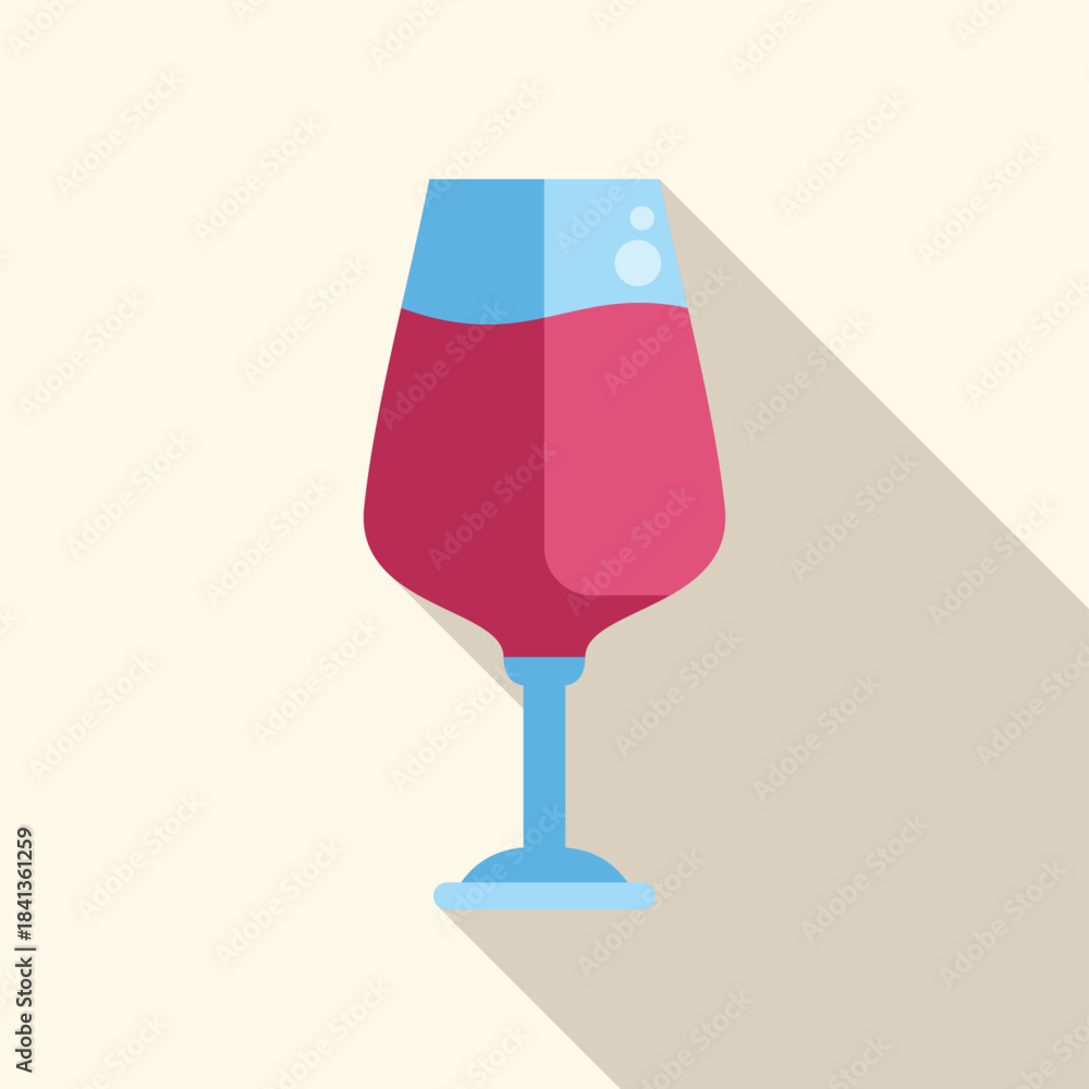 Fototapeta premium Stylish flat design illustration of a glass of red wine, perfect for restaurant menus, wine tasting events, or any design related to wine and beverages