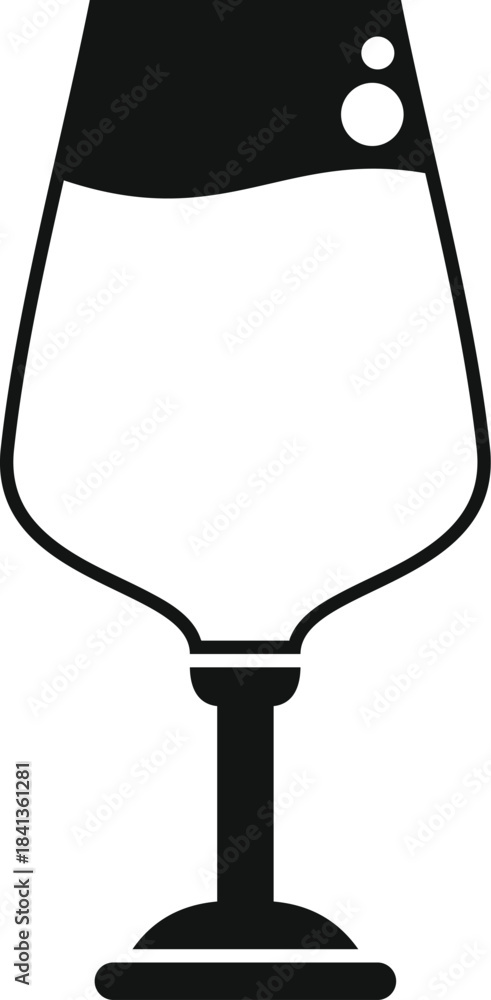 Fototapeta premium Wineglass with filling level and bubbles, simple black sign isolated on white