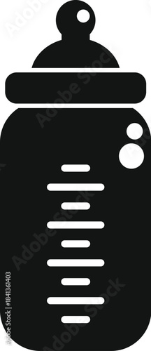 Black simple icon of baby bottle with scale for measuring milk or infant formula