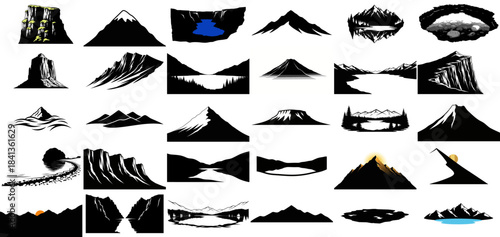 architects of awe sculpting visual narratives with iconic mountain forms set, isolated on transparent background