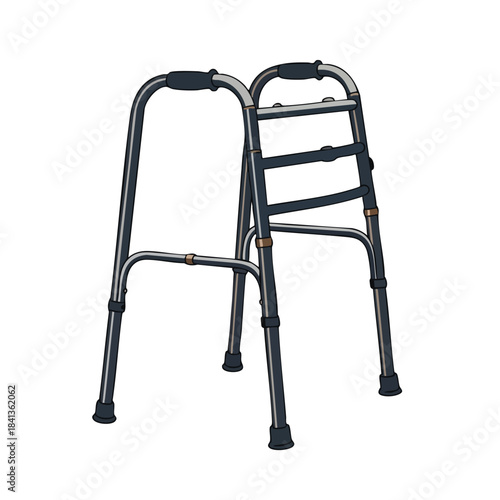 A lightweight foldable walker provides stability and support for individuals needing assistance with mobility and balance.