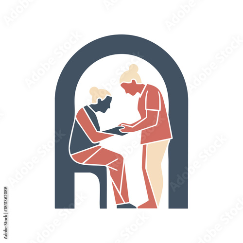 Caring caregiver assists an elderly patient with a gentle touch, symbolizing compassion and support within a healthcare setting.