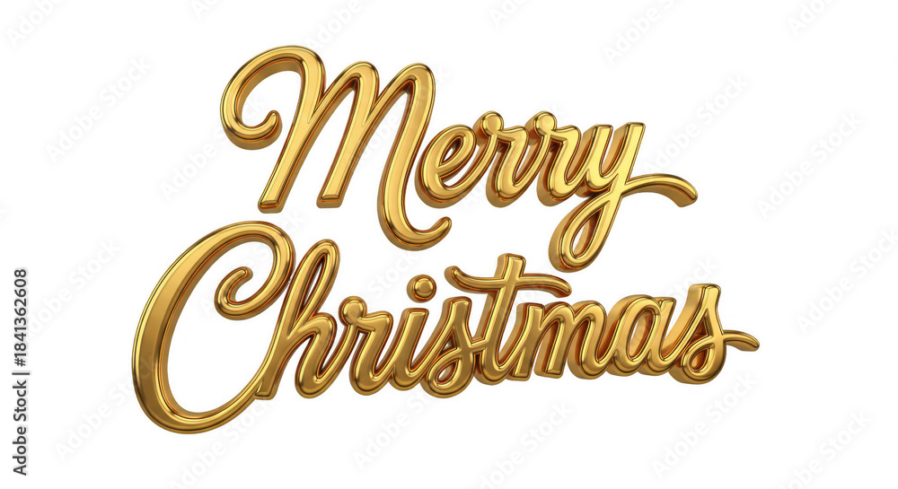 Fototapeta premium AI genereted image 3D Render of Golden Merry Christmas Text: Elegant Shiny Calligraphy Isolated on White Background for Holiday Design 