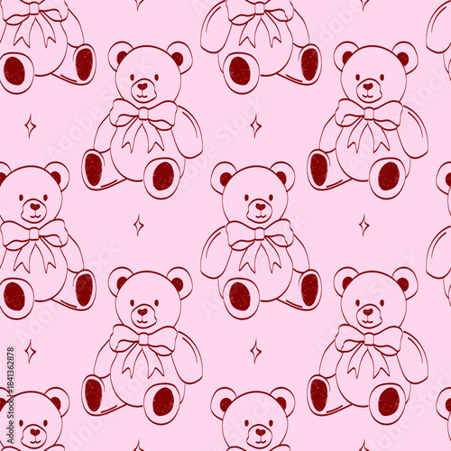 Cute teddy bear pattern in pink background with simple design suitable for various crafts and decorations