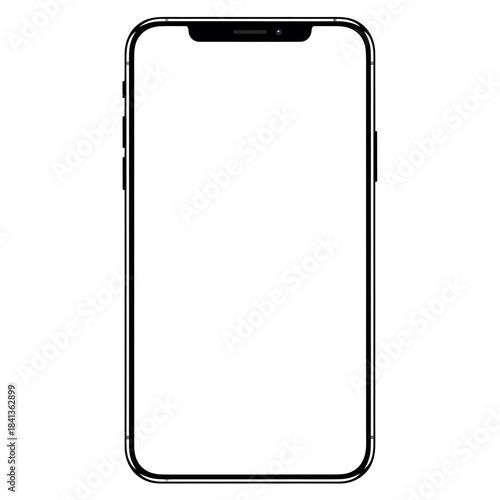 A single smartphone with a blank white screen and a black border on a white background mobile phone device