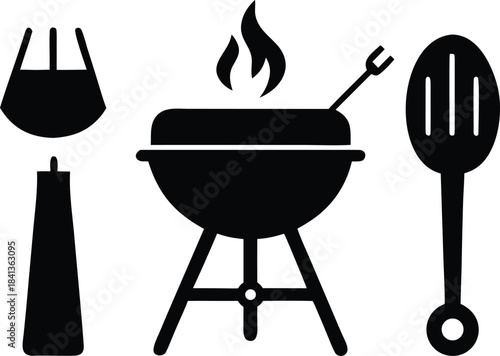 BBQ icons silhouette vector illustrations set. Barbecue icon vector