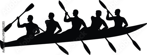 Kayak paddlers silhouettes in motion,kayakers dynamic rowing poses, water sport, outdoor recreation, adventure, vector illustrations