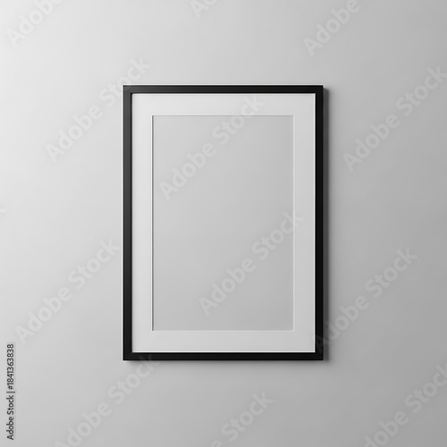 Single Empty Black Picture Frame with White Matting on a Light Gray Wall photo frame black frame