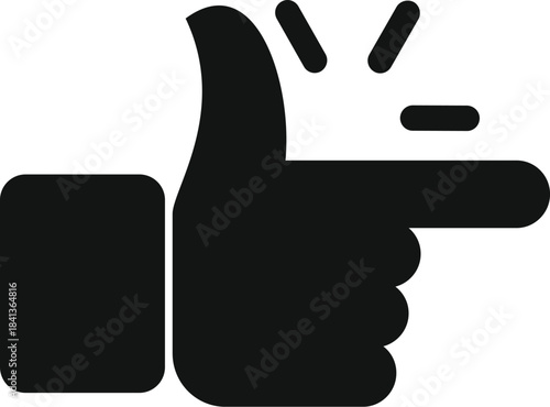 Finger gun gesture, shooting with fingers, simple black and white icon
