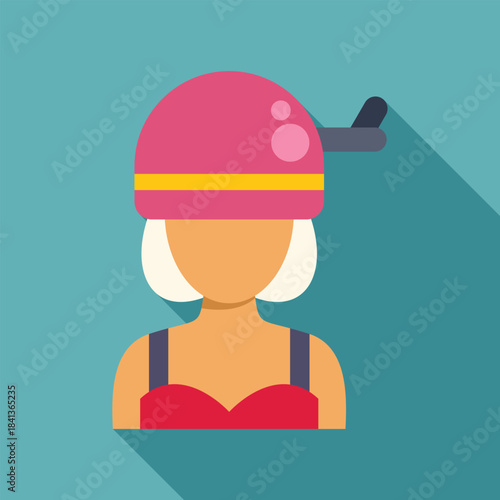 Female swimmer preparing for training, wearing a pink swim cap and a red swimsuit, promoting water sports and a healthy lifestyle